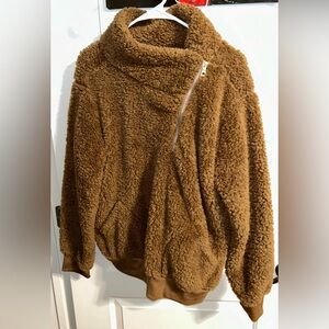 Brown teddy jacket with side quarter zip